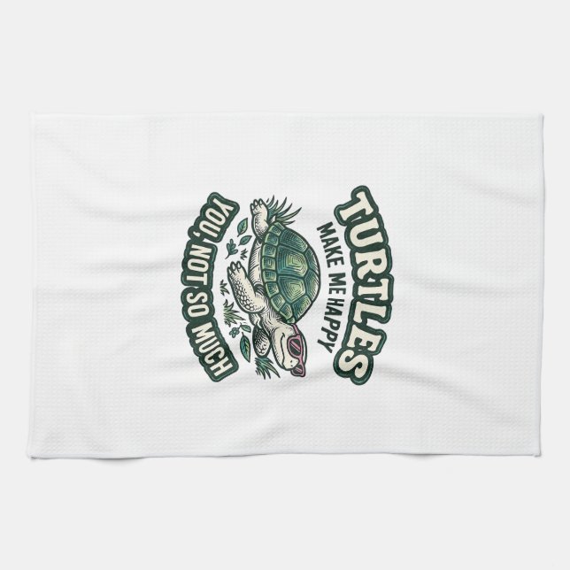 Funny Turtle Make Me Happy Vintage  Tea Towel (Horizontal)