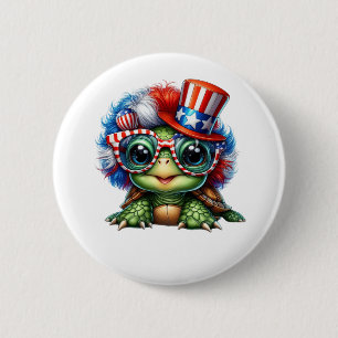 Funny Turtle Patriotic USA Flag Sunglass 6 Cm Round Badge