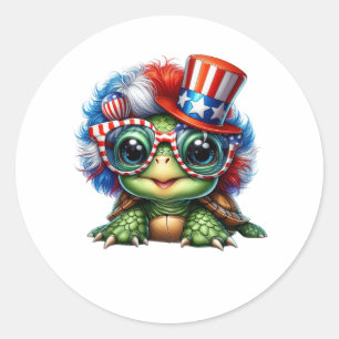 Funny Turtle Patriotic USA Flag Sunglass Classic Round Sticker