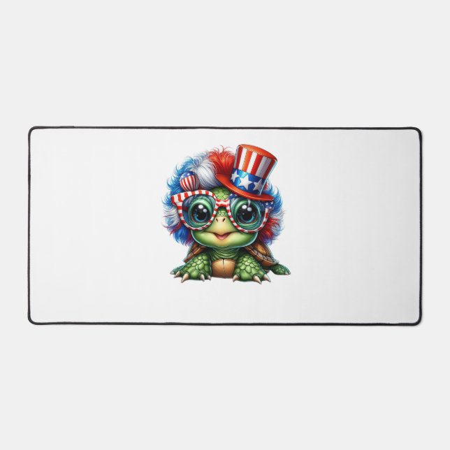 Funny Turtle Patriotic USA Flag Sunglass Desk Mat (Front)