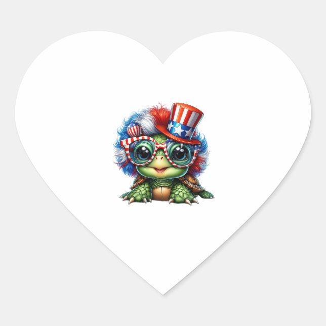 Funny Turtle Patriotic USA Flag Sunglass Heart Sticker (Front)
