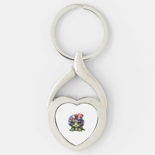 Funny Turtle Patriotic USA Flag Sunglass Key Ring (Front)