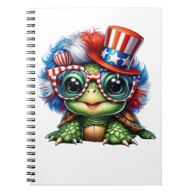 Funny Turtle Patriotic USA Flag Sunglass Notebook (Front)