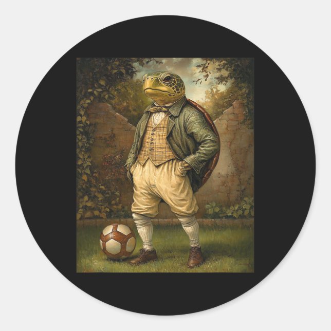 Funny Turtle Playing Soccer Graphic Weird Turtle  Classic Round Sticker (Front)