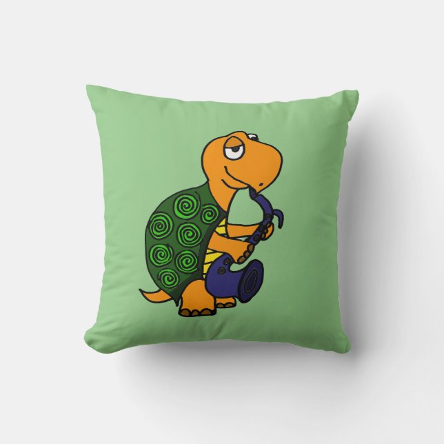 Funny Turtle Playing the Saxophone Cushion (Front)