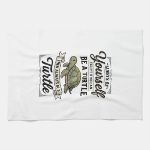 Funny Turtle Quote Vintage Engraving Design (2)_1 Tea Towel