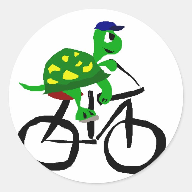 Funny Turtle Riding Bicycle Classic Round Sticker (Front)
