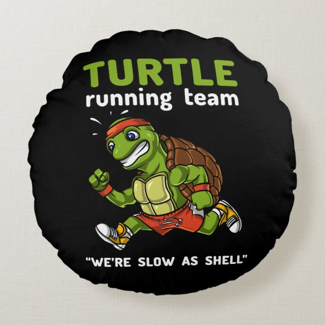 Funny Turtle Running Team Cardio Workout Exercise Round Cushion (Front)