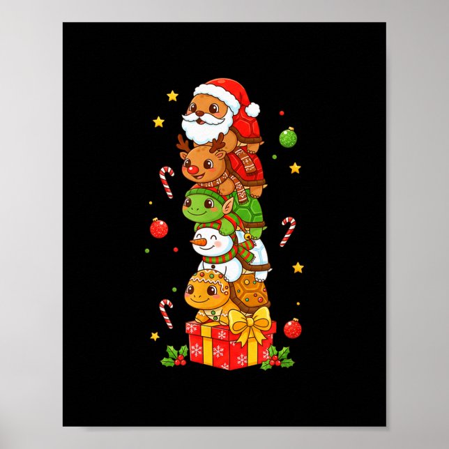Funny Turtle Santa Elf Snowman Christmas Womens Me Poster (Front)