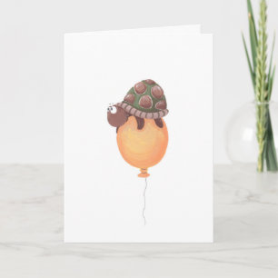 funny turtle sitting on yellow balloon card