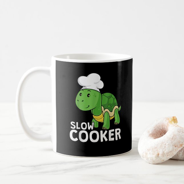 Funny Turtle Slow Cooker Chef Cooking Tortoise Coffee Mug (With Donut)