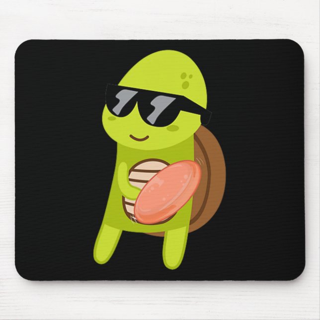 Funny Turtle Wearing Sungles Playing Disc Golf  Mouse Pad (Front)