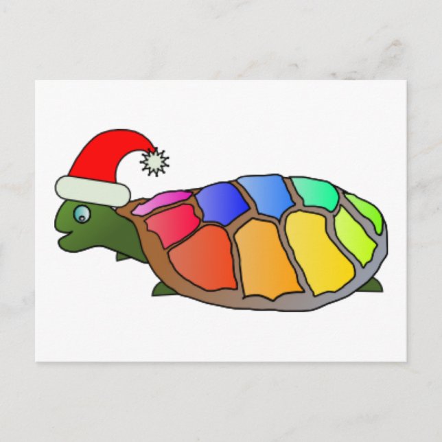 Funny Turtle with Santa Hat Holiday Postcard (Front)