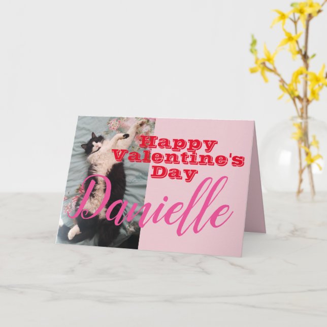Funny Tuxedo Cat Happy Valentines Day Name Card (Yellow Flower)