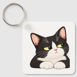 Funny Tuxedo Cat Keychain – Cute Judging Cat Gift 