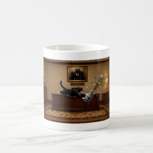 Funny Tuxedo Cat Knocking Over a Vase Chaos Coffee Mug