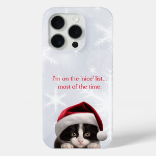 Funny Tuxedo Cat Santa Hat Nice List Personalised  iPhone 15 Pro Case