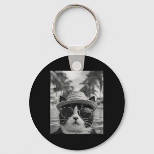 Funny Tuxedo Cat Selfie Cat Summer Vacation Key Ring
