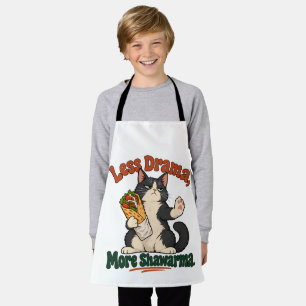 Funny Tuxedo Cat Shawarma Cartoon Orange & Green Apron