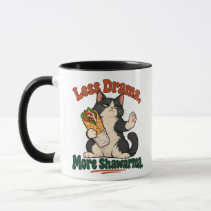 Funny Tuxedo Cat Shawarma Cartoon Orange & Green Mug