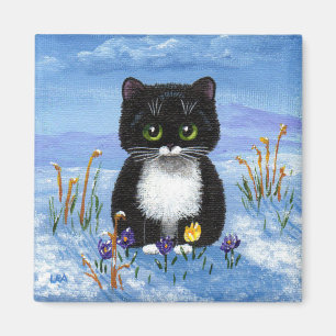 Funny Tuxedo Cat Winter Snow Creationarts Magnet
