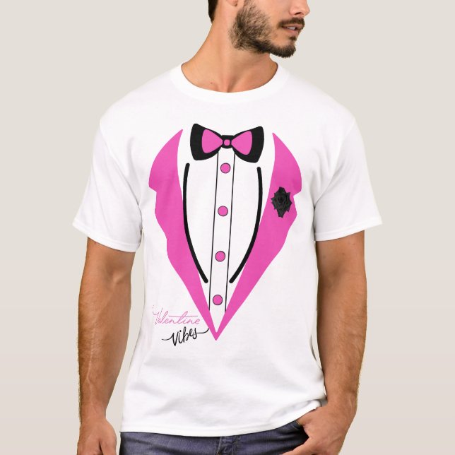 Funny Tuxedo Costume Valentine's Day Pink Tuxedo  T-Shirt (Front)