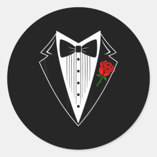 Funny tuxedo shirt party wedding tuxedo and corsag classic round sticker
