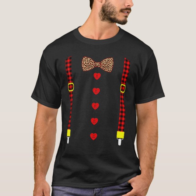 Funny Tuxedo With Bowtie Valentine's Day Suspender T-Shirt (Front)