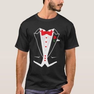 Funny Tuxedo With Red Bowtie Hearts Valentines Day T-Shirt