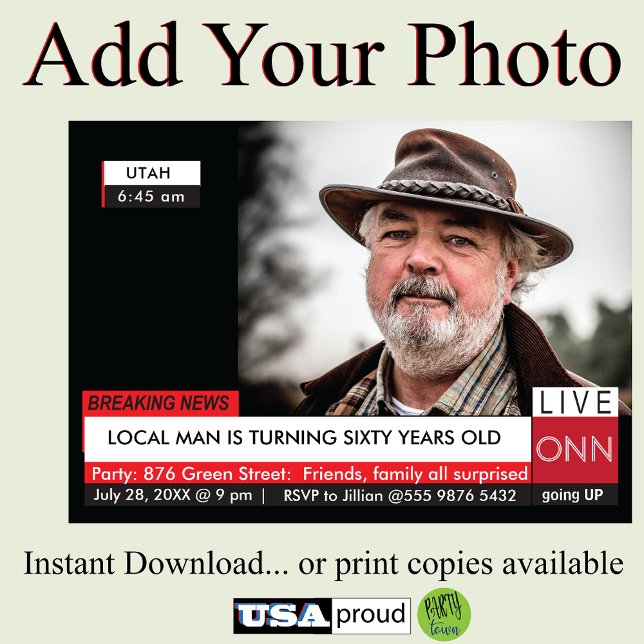 Funny TV News Birthday  📰 40th, 50th, 60th  Invitation (Creator Uploaded)