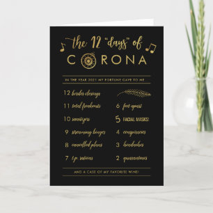 Funny Twelve Days of Corona Christmas Gold Black Holiday Card