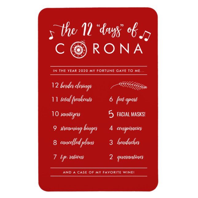 Funny Twelve Days of Corona | Christmas Holiday Magnet (Vertical)