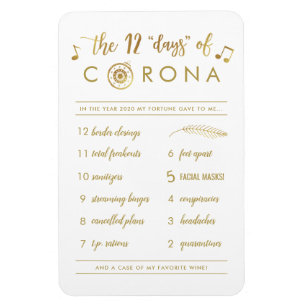 Funny Twelve Days of Corona Gold White Holiday Magnet