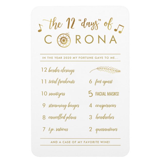 Funny Twelve Days of Corona | Gold White Holiday Magnet (Vertical)