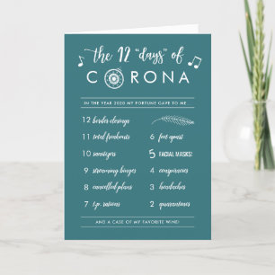 Funny Twelve Days of Corona Modern Teal Holiday Card