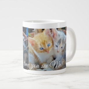 Funny Two Cute Kittens Photo Front, Back Heart Paw Large Coffee Mug