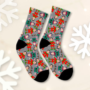 Funny Two Face Photo Elves Custom Christmas Socks