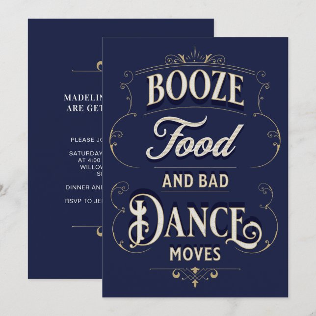 Funny Typography Booze Food Dance Moves Casual Invitation (Front/Back)