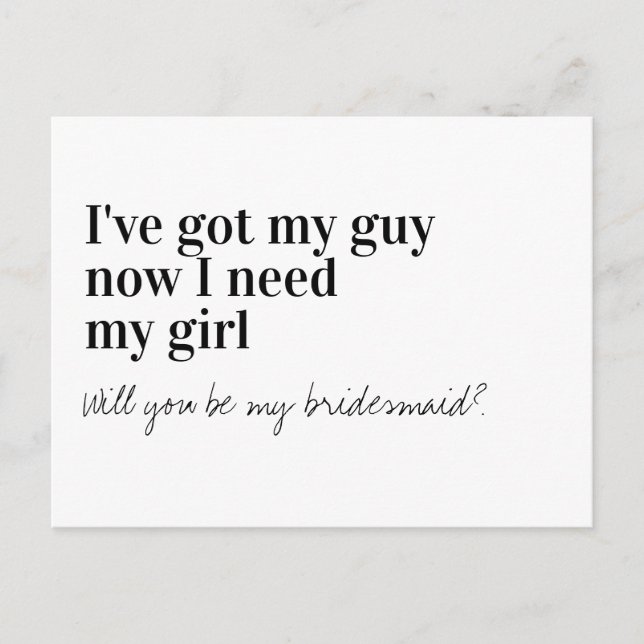 Funny Typography Bridesmaid Proposal Announcement Postcard (Front)