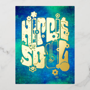 Funny Typography - HIPPIE SOUL 1 Foil Holiday Postcard