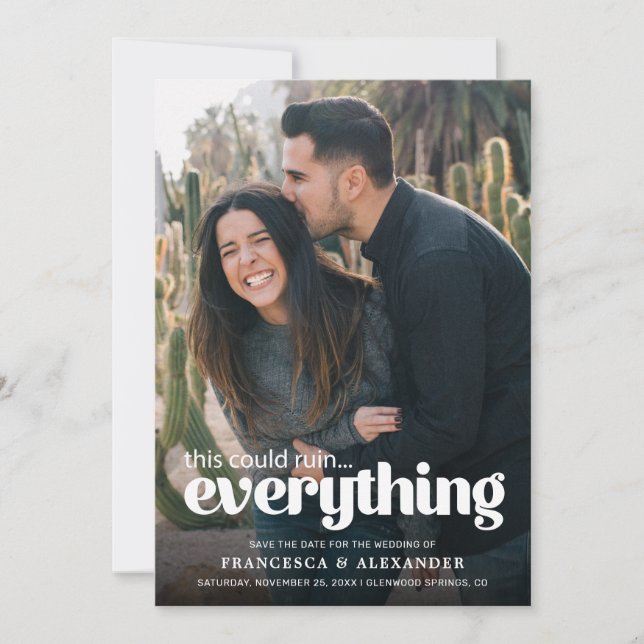 Funny Typography Photo Wedding Announcement (Front)