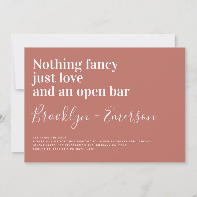 Funny Typography Terracotta Wedding Invitation (Front)