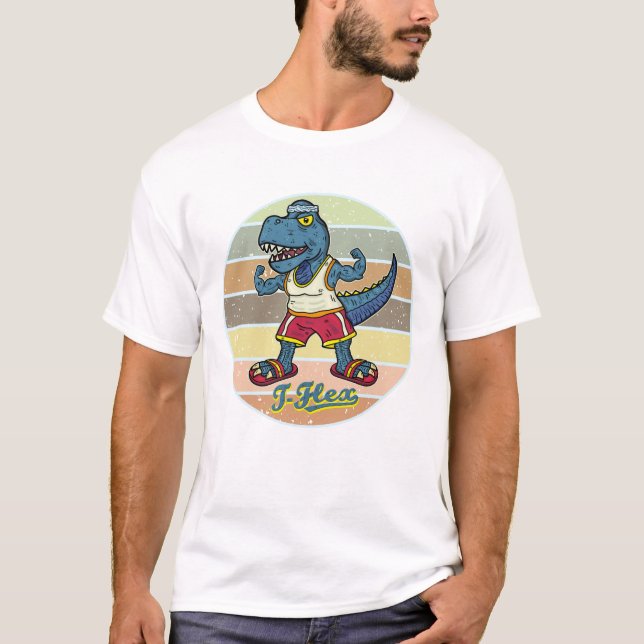 Funny Tyrannosaurus Rex T-Flex Workout Retro Cool T-Shirt (Front)