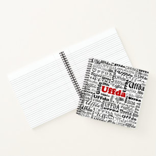 Funny Uffda Norwegian Expression Black & Red Text Notebook