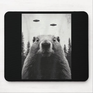 Funny Ufo Alien Abduct Groundhog Cute Woodchuck Gr Mouse Pad