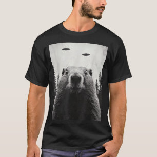 Funny Ufo Alien Abduct Groundhog Cute Woodchuck Gr T-Shirt