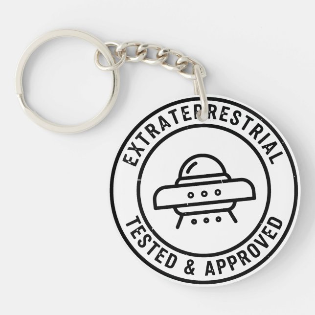 Funny UFO Alien Extraterrestrial Tested & Approved Key Ring (Front)