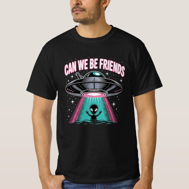 Funny UFO Alien Friends T-Shirt (Front)