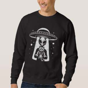 Funny UFO Alien holding a Cat Graphic Sweatshirt