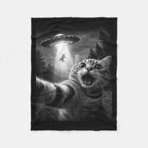 Funny UFO Cat Selfie Alien Abduction Graphic Gift Fleece Blanket